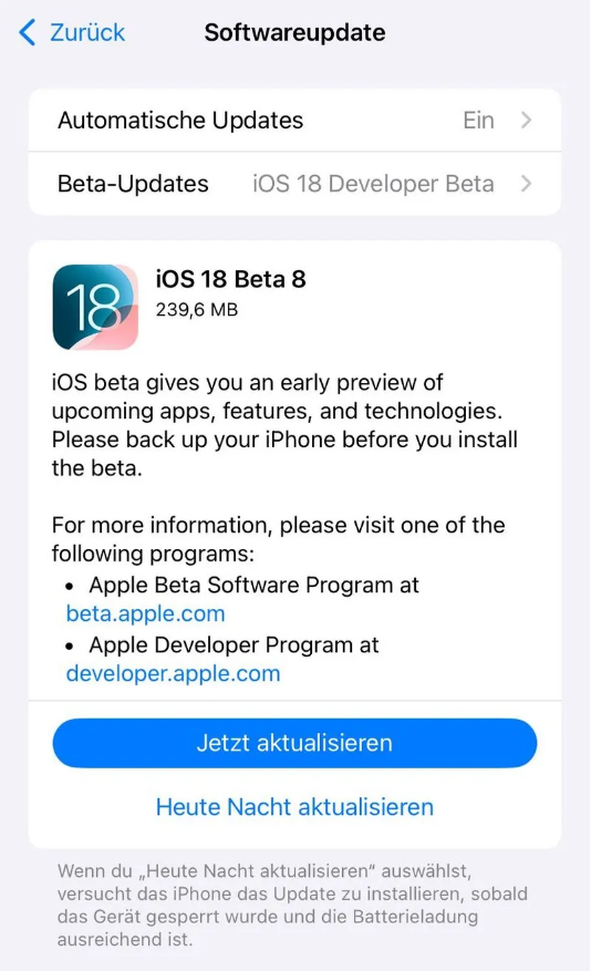 格尔木苹果手机维修分享苹果 iOS / iPadOS 18 开发者预览版 Beta 8 发布 